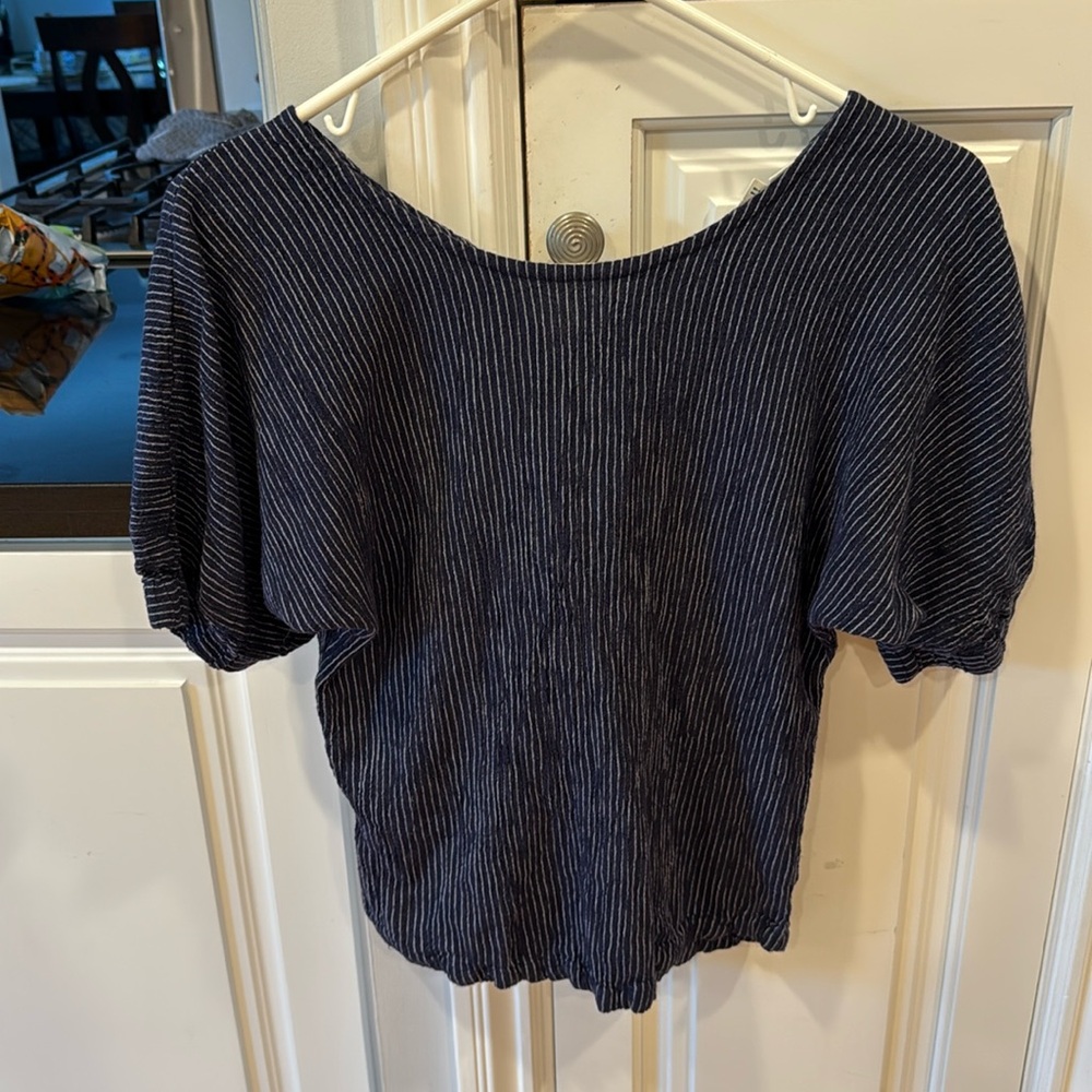Roller Rabbit Cotton 3/4 Sleeve silver navy Top Blue XS Preppy Resort Wear
